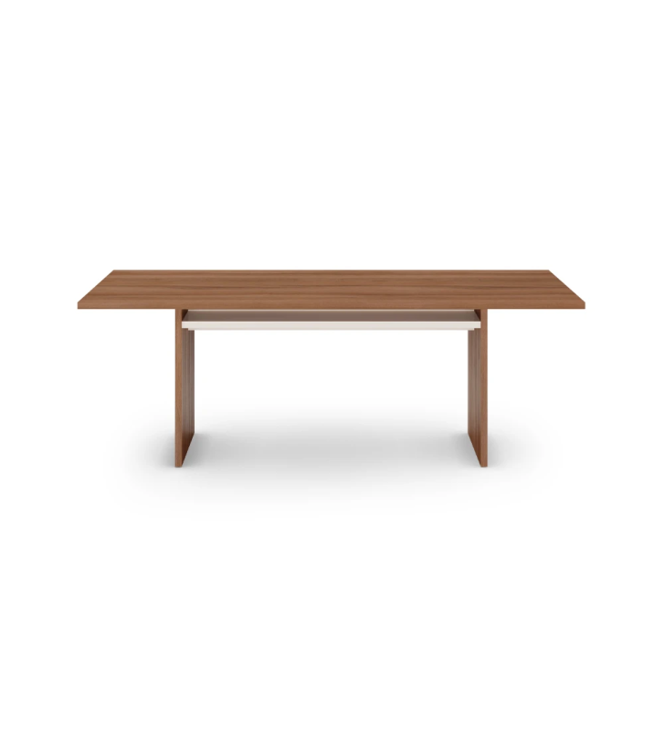 Rectangular dining table in walnut and pearl shelf.