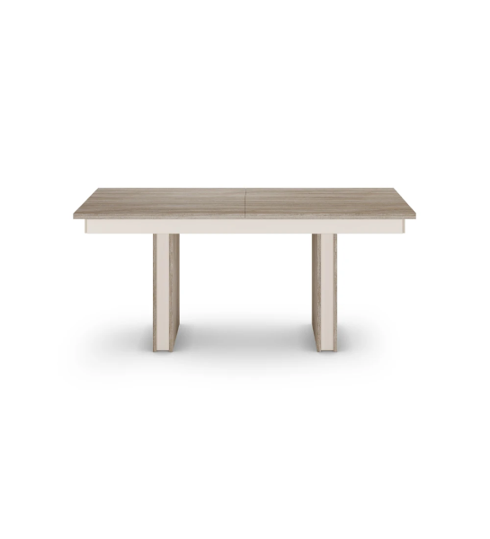 Rectangular extendable dining table in decapé oak and pearl detail.