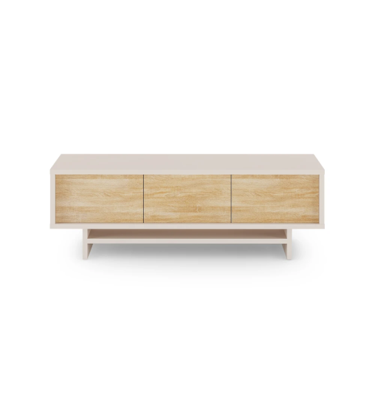 Móvel TV Dallas 3 portas em carvalho cor natural, com estrutura em pérola, 172 x 57 cm.