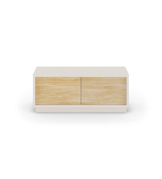 Dallas TV stand 2 doors in natural oak, structure and baseboard in pearl, 126 x 55 cm.