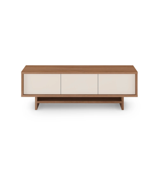 Dallas TV stand 3 doors in pearl, walnut structure, 172 x 57 cm.