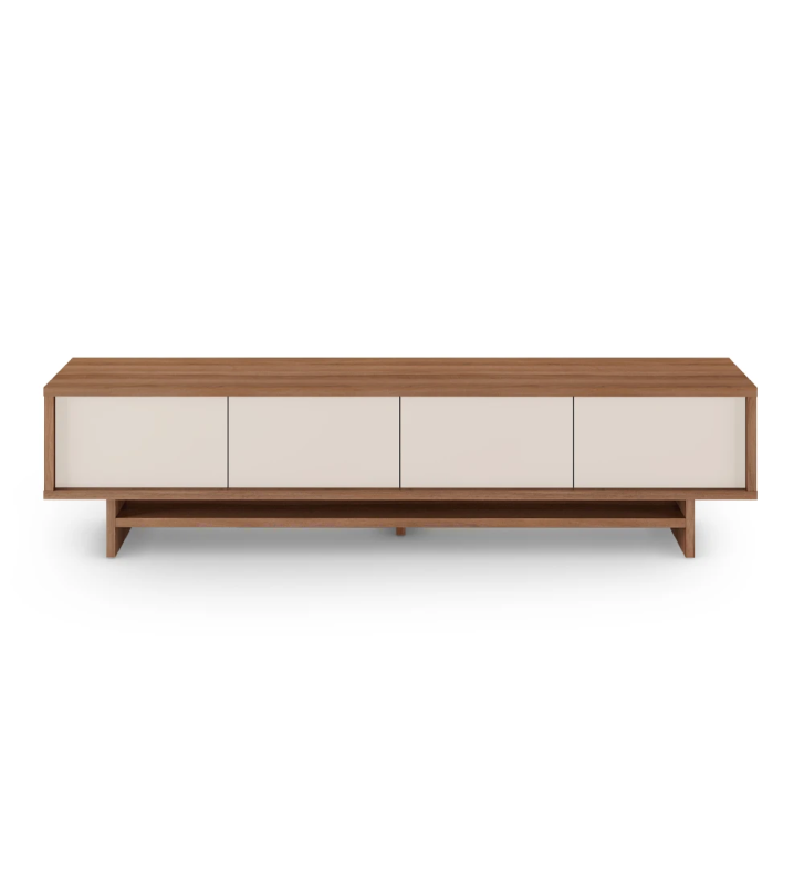 TV Stand with 4 doors in pearl, with structure in walnut.