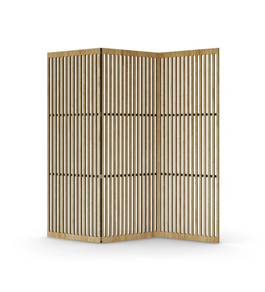 Cannes folding screen in natural oak, 3 folding panels, 217,5 x 210 cm.