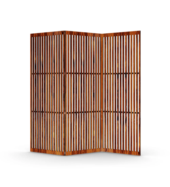 Cannes folding screen in high gloss palissander, 3 folding panels, 217,5 x 210 cm.
