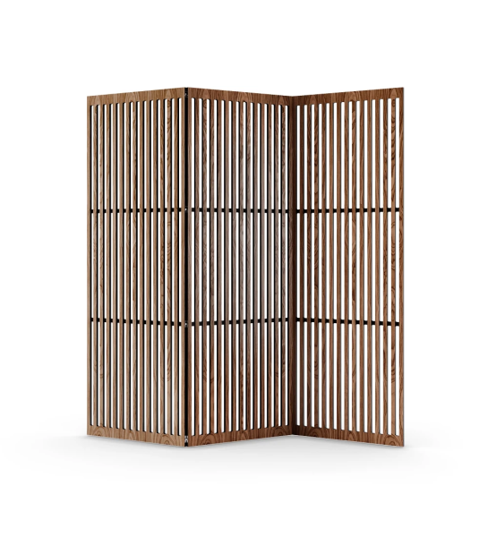 Cannes folding screen in walnut, 3 folding panels, 217,5 x 210 cm.