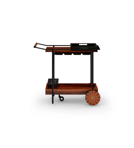 Cannes bar cart in high gloss palissander, cup holder, 85 x 41 cm.