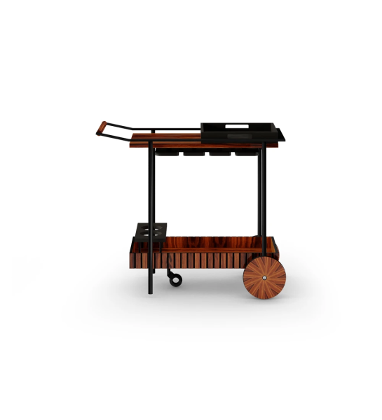 Cannes bar cart in high gloss palissander, cup holder, 85 x 41 cm.