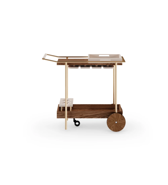 Cannes bar cart in walnut, cup holder, 85 x 41 cm.