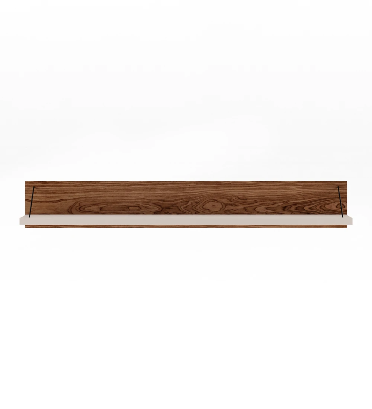 Shelf in pearl, with walnut structure and black detail.