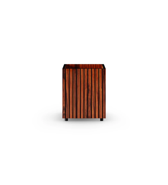 Suporte para vasos com frisos, em palissandro alto brilho, pés em negro.