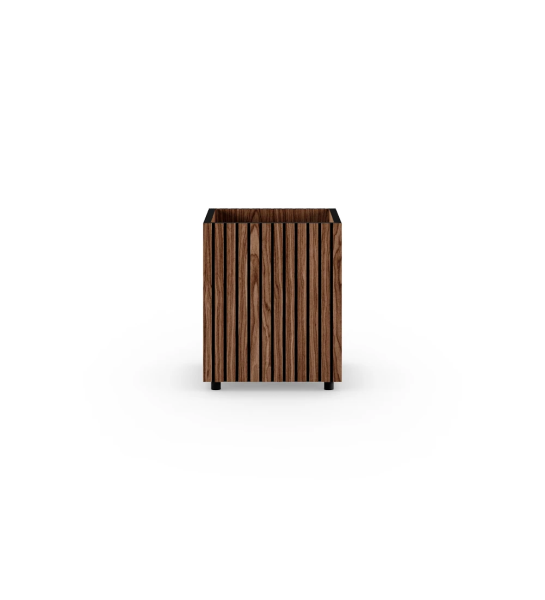Suporte para vasos com frisos, em nogueira, pés em negro.