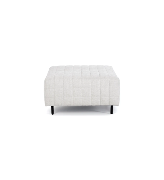 Cannes square puff, upholstered in pearl fabric, black lacquered metal feet, 80 x 80 cm.