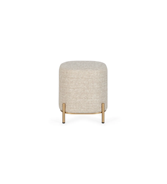 Cannes square puff, upholstered in beige fabric, gold lacquered metallic feet, 38 x 38 cm.
