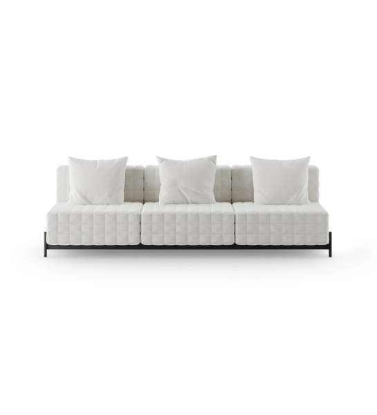 Cannes 3-seater armless sofa upholstered in pearl fabric, black lacquered metal feet, 280 cm.