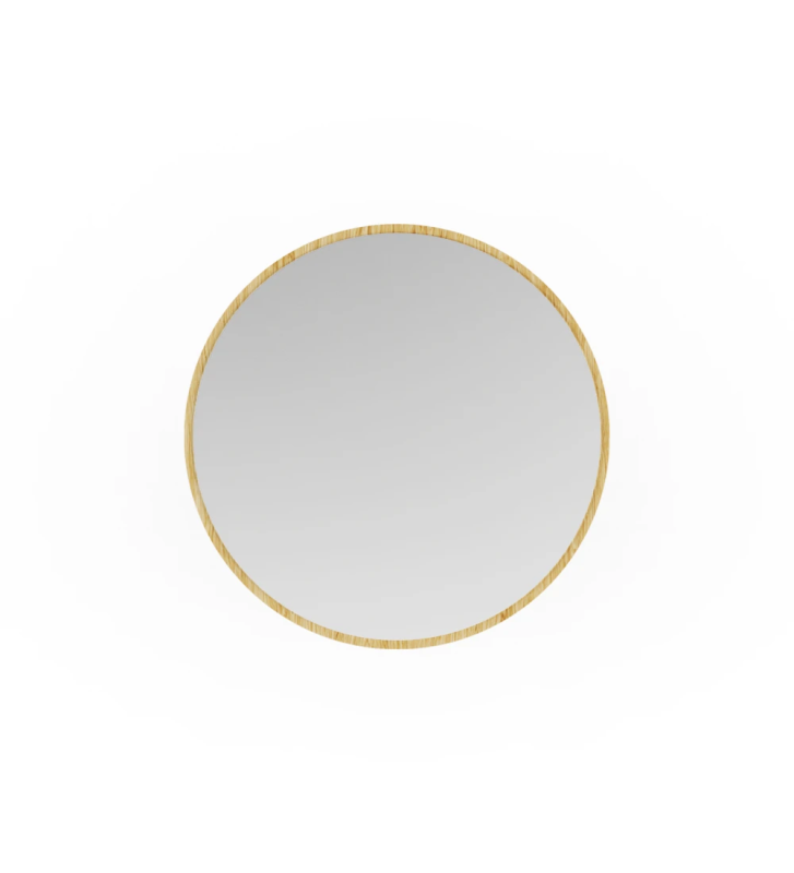 Round mirror with natural oak frame