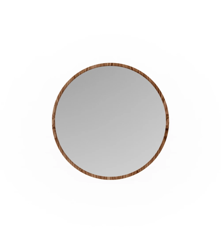 Round mirror with walnut frame