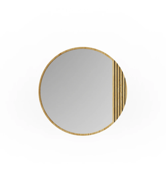 Round mirror with friezes in natural oak