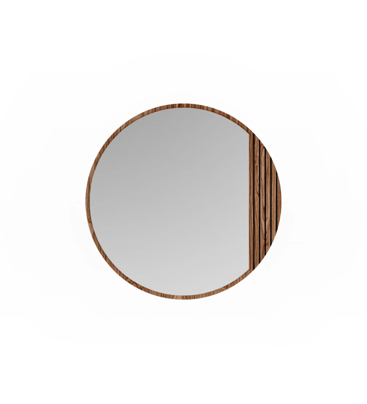 Round mirror with friezes in walnut