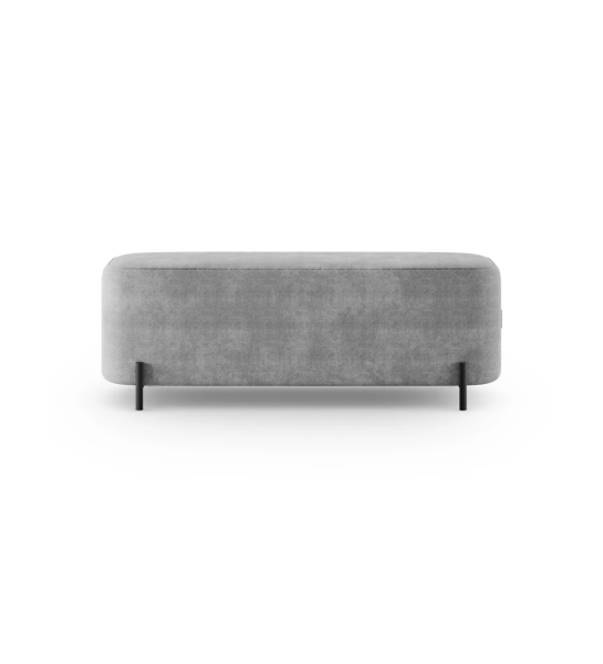 Banquette rembourré en tissu, pieds en métal laqué noir avec niveleurs.