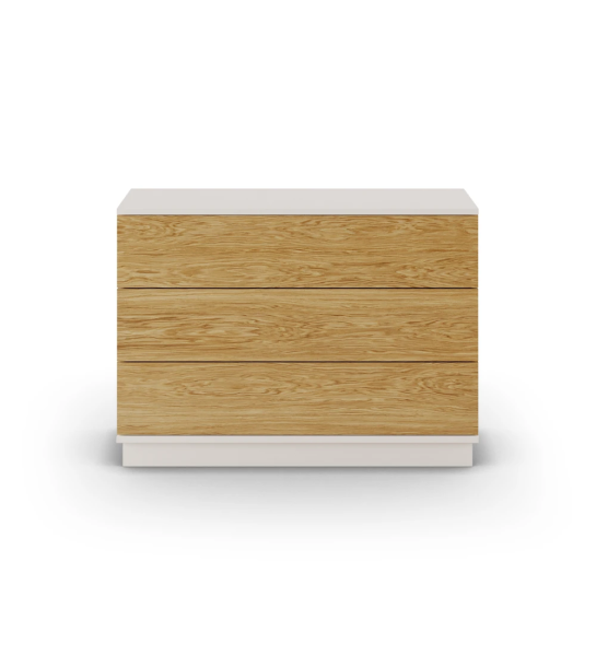 Dresser with 3 natural oak drawers, pearl structure.