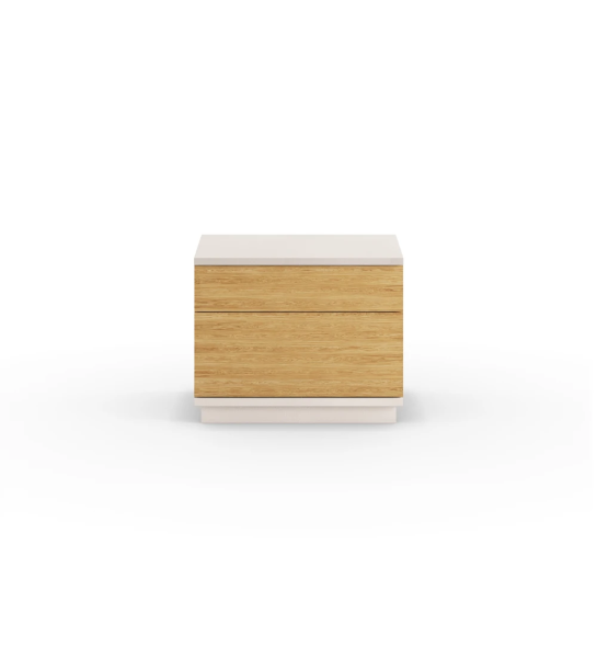 Bedside table with 2 drawers in natural oak, pearl frame.