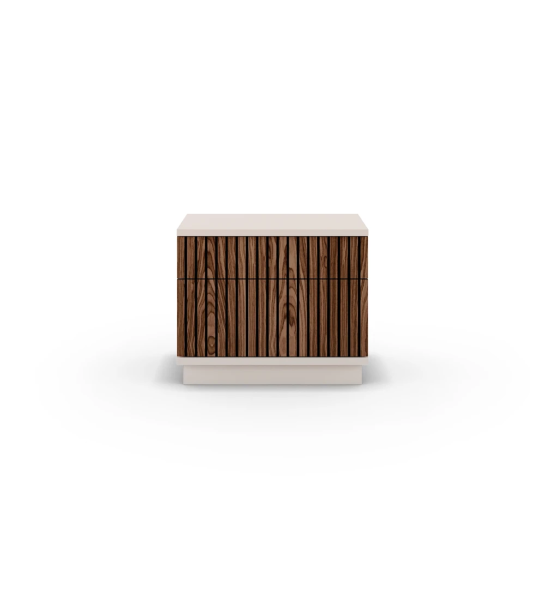 Bedside table with 2 drawers with walnut friezes, pearl frame.