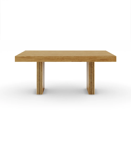 Table de repas rectangulaire Cannes 180 x 100 cm, en chêne naturel, pieds à frises.