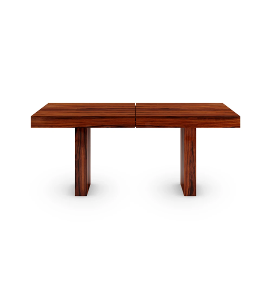 Rectangular extendable dining table in high gloss palissander.