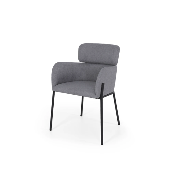 Chair upholstered in fabric, with metallic structure lacquered in black.