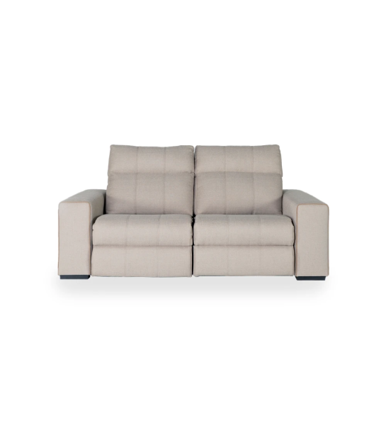 Canapé Nice 2 places recouvert en tissu beige, avec système relax, 208 cm.