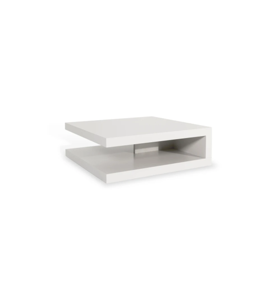 Mesa de centro Nice quadrada, 2 tampos lacados a pérola e mesa de centro Nice quadrada baixa em carvalho natural, 90 x 90 cm.