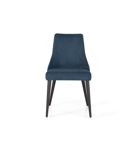 Oslo chair upholstered in blue fabric, black lacquered feet.
