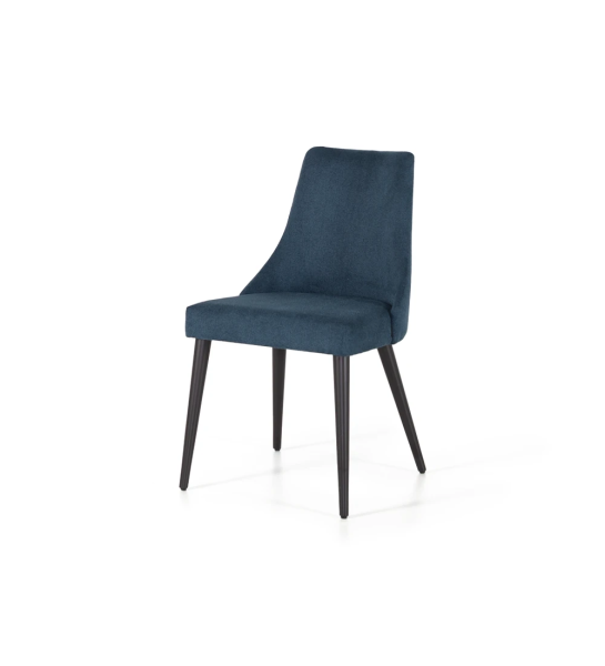 Oslo chair upholstered in blue fabric, black lacquered feet.