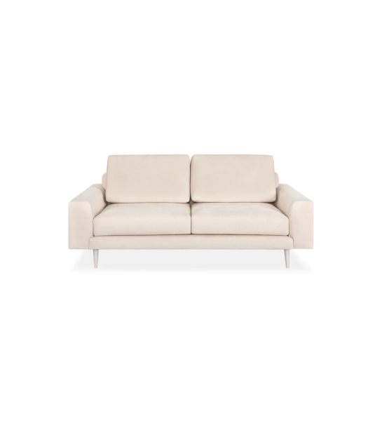 Canapé Oslo 2 places recouvert en tissu beige, pieds laqués perlés, 188 cm.