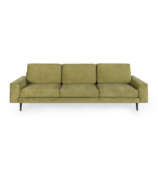 Oslo 3-seater sofa upholstered in green fabric, dark brown lacquered feet, 265 cm.