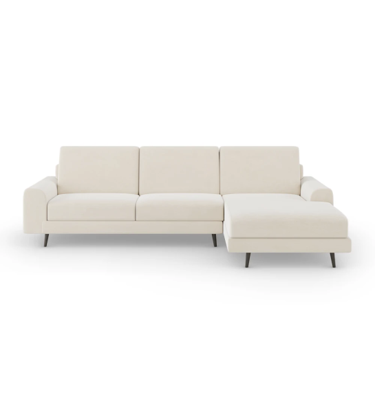 Oslo 2-seater sofa and right chaise longue, upholstered in beige fabric, dark brown lacquered feet, 262 cm.