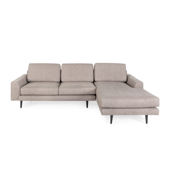 Oslo 2-seater sofa and right chaise longue, upholstered in toffee fabric, dark brown lacquered feet, 262 cm.