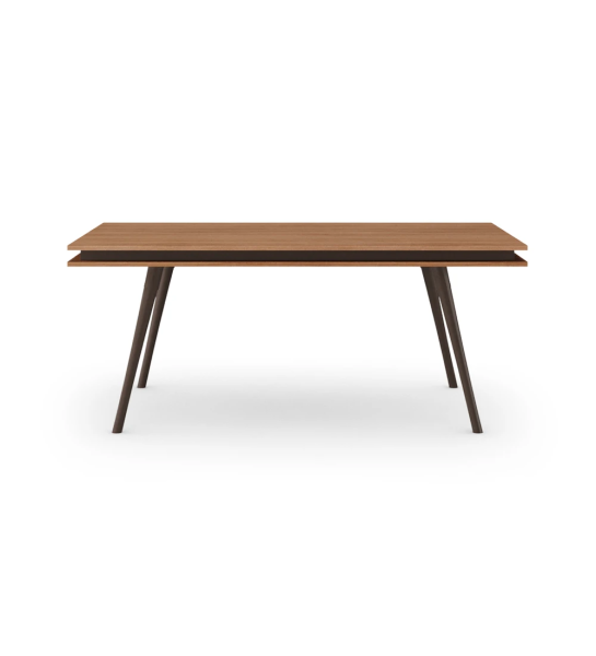 Table de repas rectangulaire Oslo 180 x 100 cm, plateau en noyer et pieds laqués marron foncé.