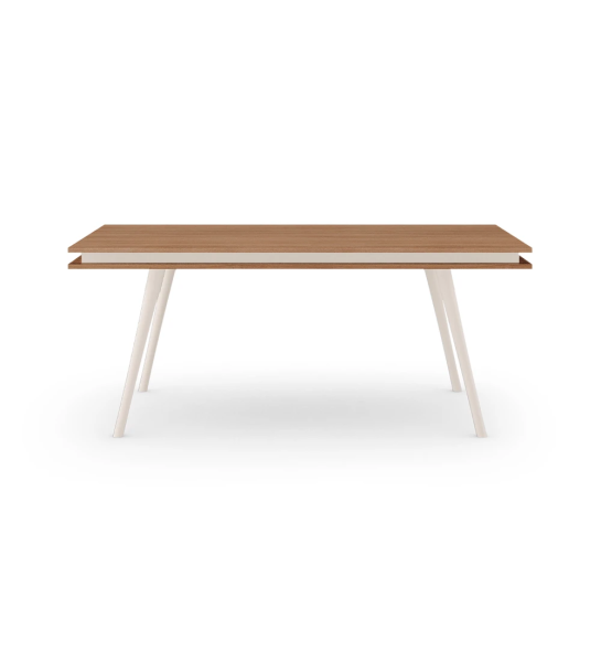 Mesa de jantar Oslo retangular 180 x 100 cm, tampo em nogueira e pés lacados a pérola.