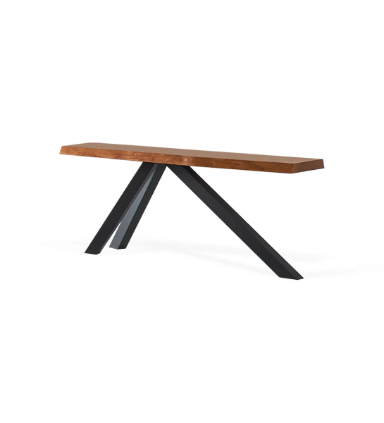 Consola con tablero en madera de fresno, con pies lacados en negro