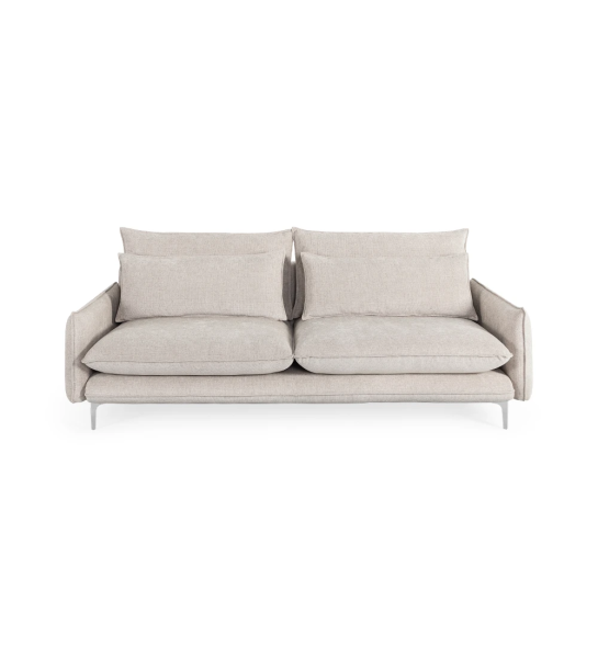 Veneza 3-seater sofa upholstered in beige fabric, metal feet, 220 cm.