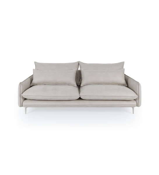 Veneza 3-seater sofa upholstered in light gray fabric, metal feet, 220 cm.