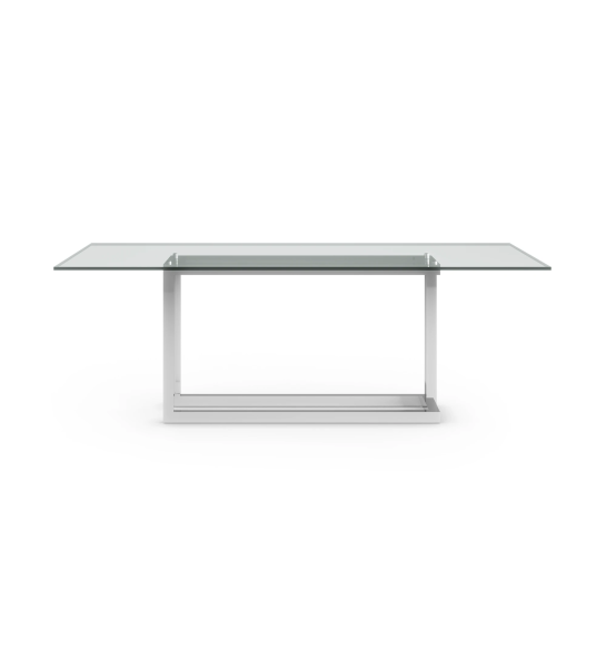 Londres rectangular dining table 220 x 98 cm, glass top, stainless steel foot.