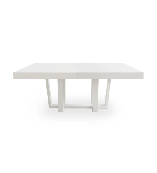 Rectangular extendable dining table with pearl lacquered top and legs.