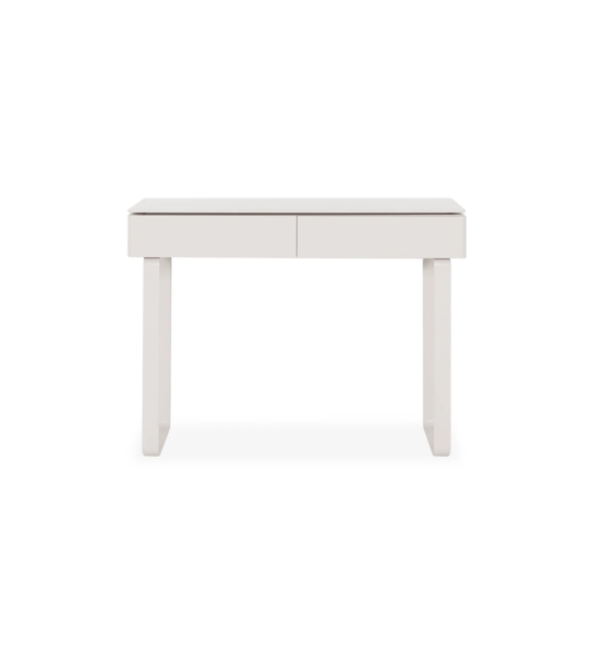 Console avec 2 tiroirs, structure et pieds en métal laqués en perle.
