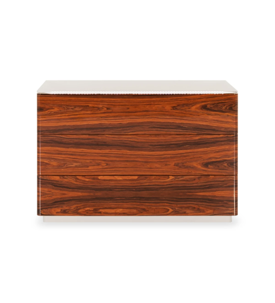 Commode avec 3 tiroirs avec façades palissandro luminosité elevée, avec plateau et structure en laqué perle