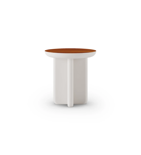Mesa auxiliar Monaco redonda , tapa en palisandro alto brillo, pie lacado perla, Ø 45 cm.