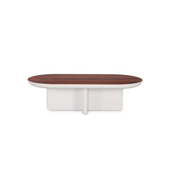 Mónaco rectangular center table, high gloss palissander top, pearl lacquered foot, 120 x 60 cm.