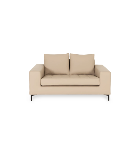 Canapé Barcelona 2 places recouvert en éco-cuir beige, pieds en métal laqué noir, 165 cm.
