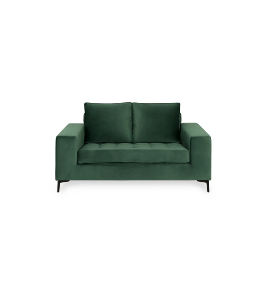 Barcelona 2-seater sofa upholstered in green fabric, black lacquered metal feet, 165 cm.